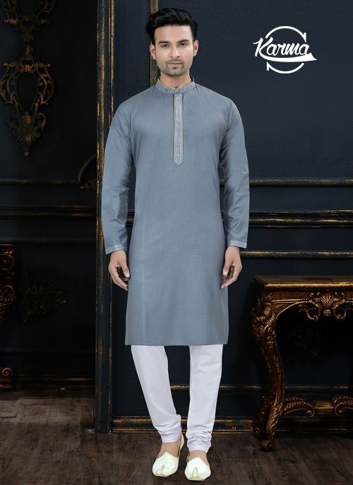 Men Embroidered Kurta With Churidar - KarmaOnline