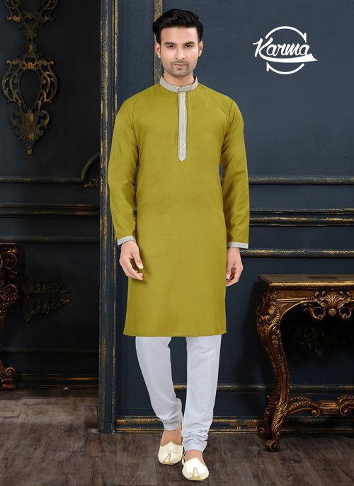 Men Embroidered Kurta With Churidar - KarmaOnline