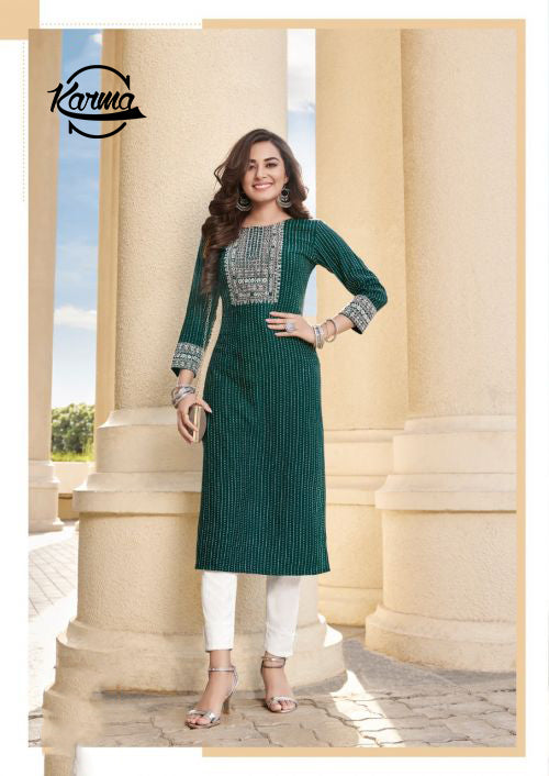 Elegant Embroidered Viscose kurti - KarmaOnline