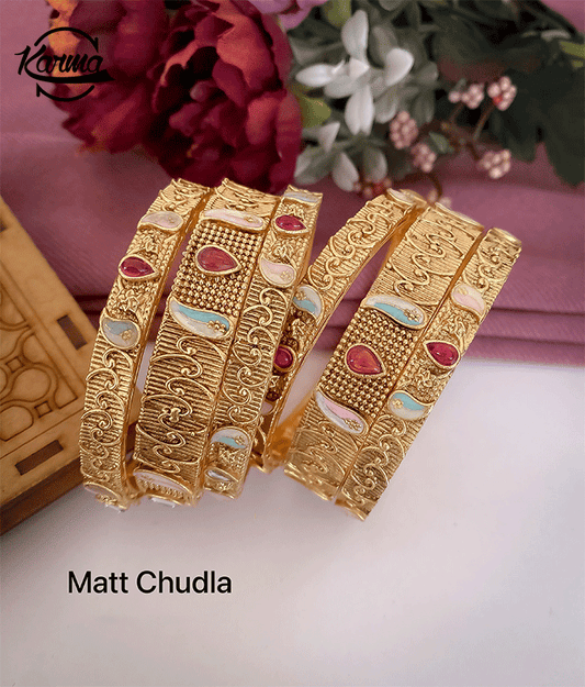 Traditional Gold Fancy Bangle Set - KarmaOnline