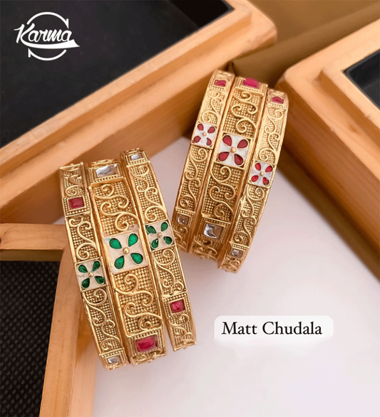 Traditional Gold Fancy Bangle Set - KarmaOnline