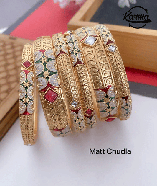 Traditional Gold Fancy Bangle Set - KarmaOnline