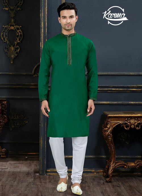 Men Embroidered Kurta With Churidar - KarmaOnline