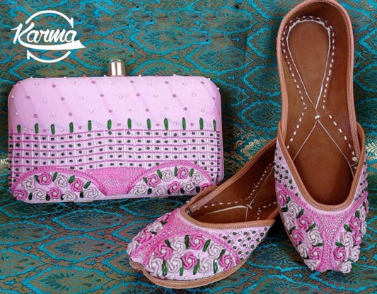 Punjabi Fancy Jutti & Handbag Set - KarmaOnline