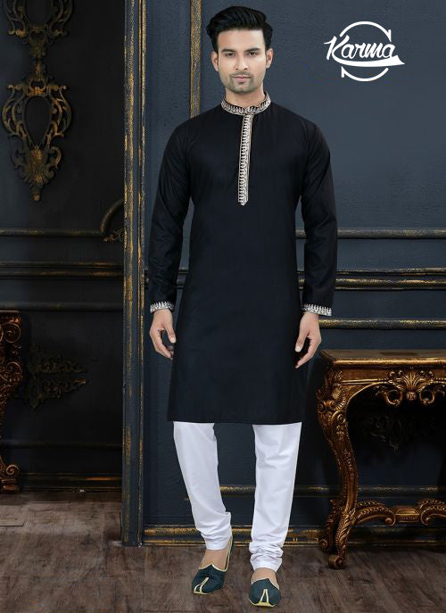 Men Embroidered Kurta With Churidar - KarmaOnline