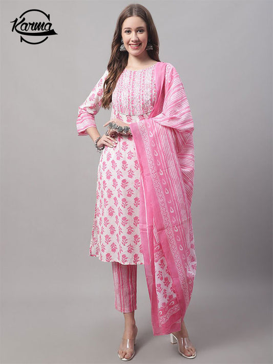 Pink-White Lawn Digital Print Suit - KarmaOnline