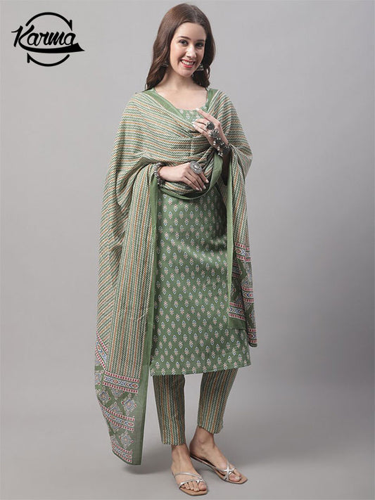 Green Lawn Digital Chiffon Dupatta Suit Set - KarmaOnline