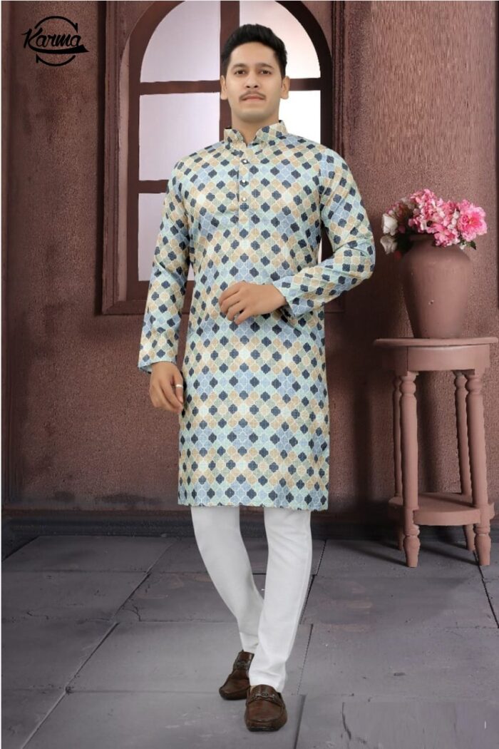 Men's Digital Printed Kurta Pajama Set - KarmaOnline