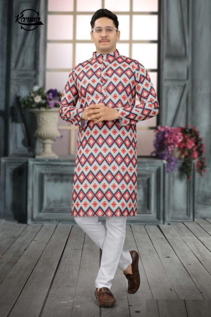 Men's Digital Printed Kurta Pajama Set - KarmaOnline