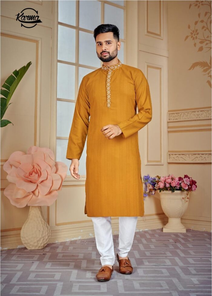 Men's Yellow Blended Special Kurta & Pajama - KarmaOnline