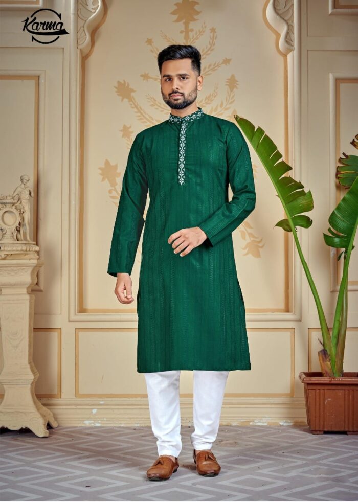 Men's Green Blended Special Kurta & Pajama - KarmaOnline