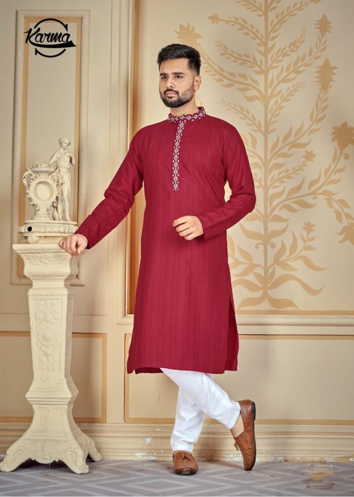 Men's Red Blended Special Kurta & Pajama - KarmaOnline