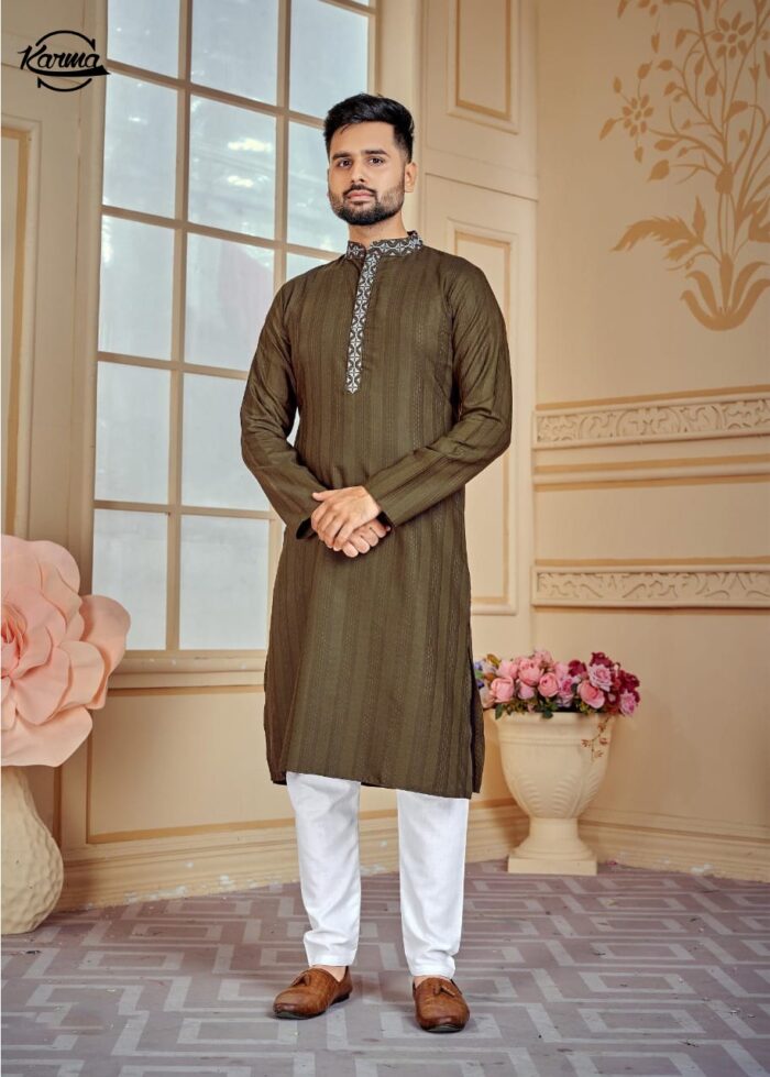 Men's Brown Blended Special Kurta & Pajama - KarmaOnline