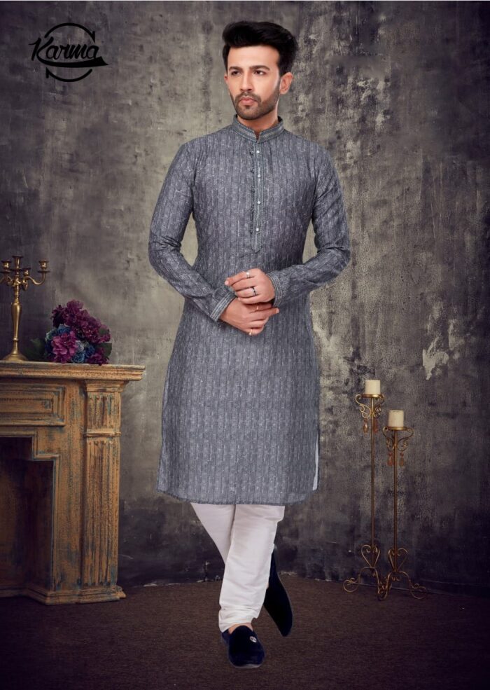 Men Embroidered Kurta With Churidar - KarmaOnline