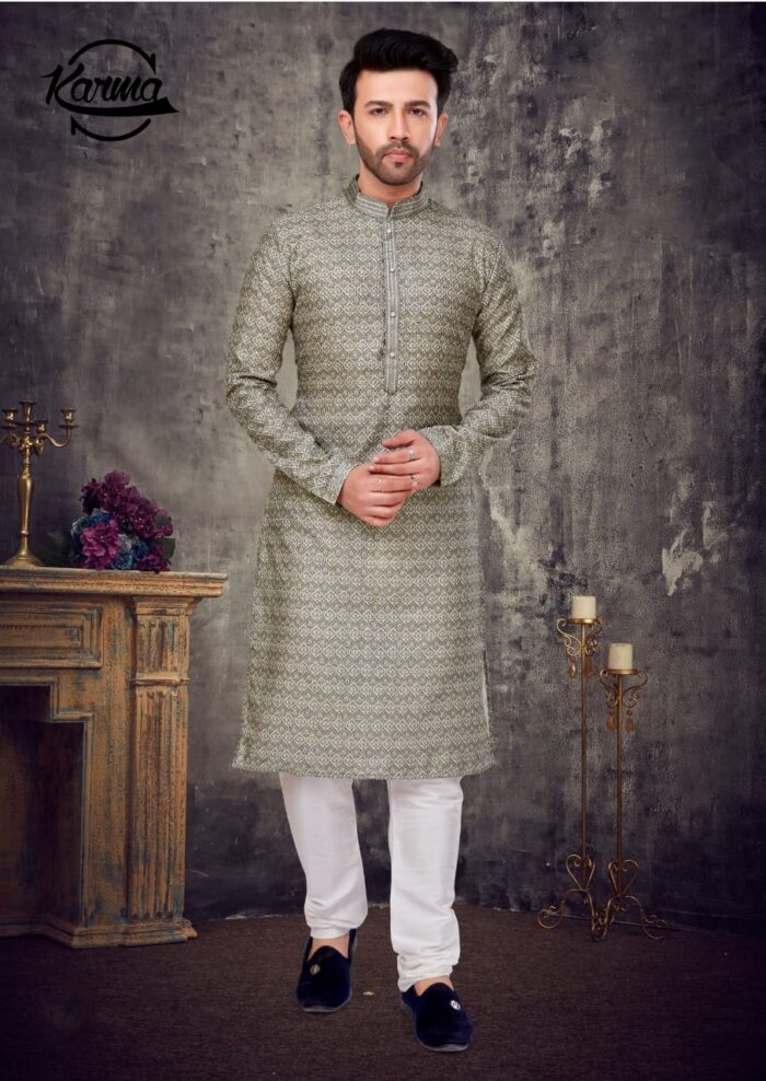 Men's Embroidered Kurta With Churidar - KarmaOnline