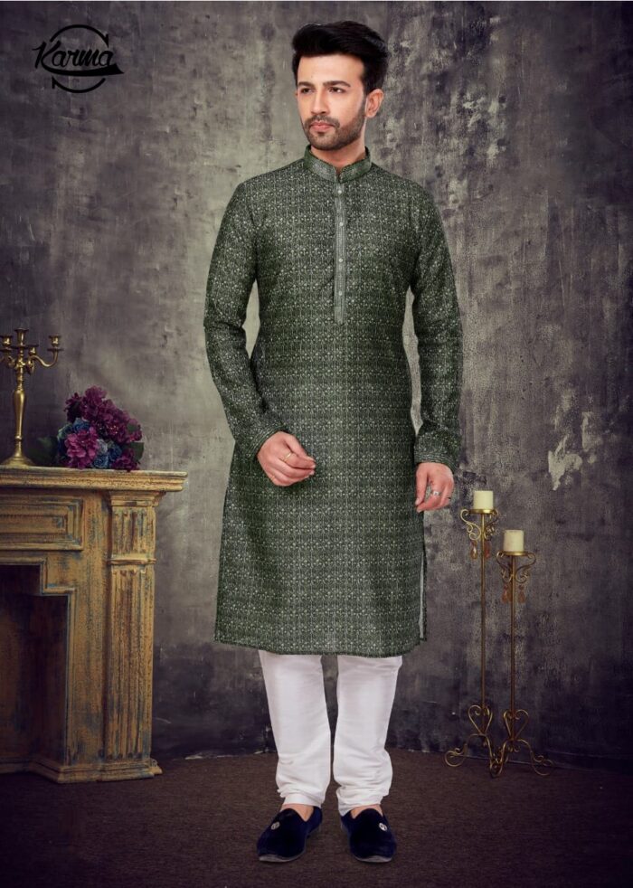 Men Embroidered Kurta With Churidar - KarmaOnline