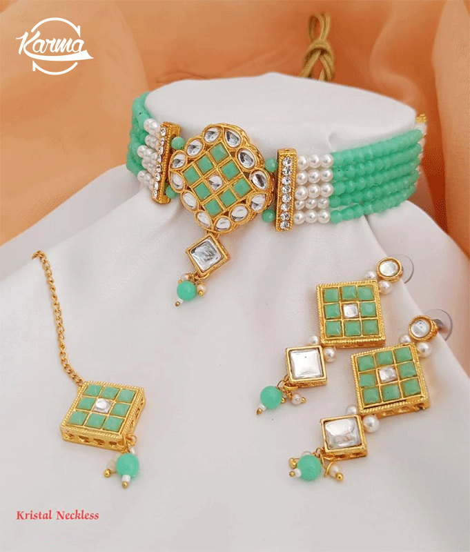 Mint Crystal Pearl Necklace Set - KarmaOnline