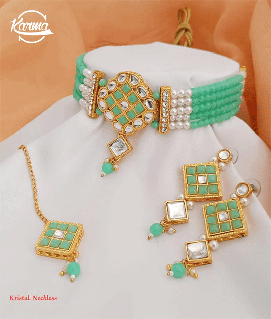 Mint Crystal Pearl Necklace Set - KarmaOnline