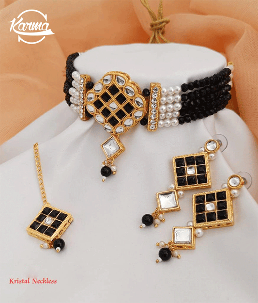 Black Crystal Pearl Necklace Set - KarmaOnline