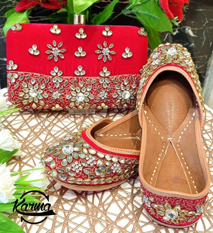 Punjabi Fancy Jutti & Handbag Set - KarmaOnline