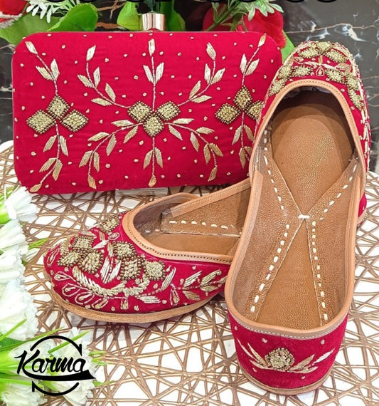 Punjabi Fancy Jutti & Handbag Set - KarmaOnline