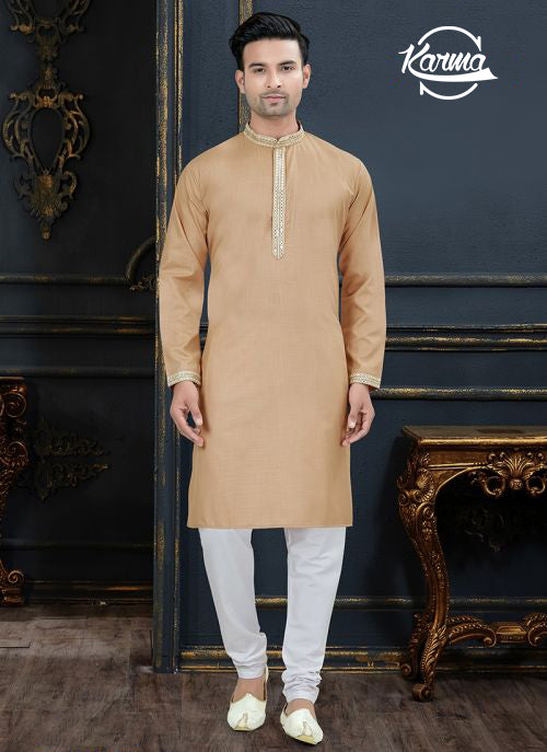 Men Embroidered Kurta With Churidar - KarmaOnline