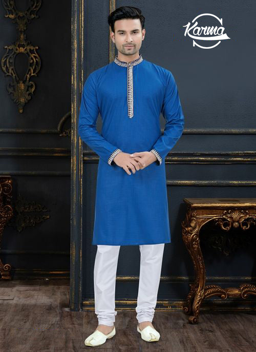 Men Embroidered Kurta With Churidar - KarmaOnline