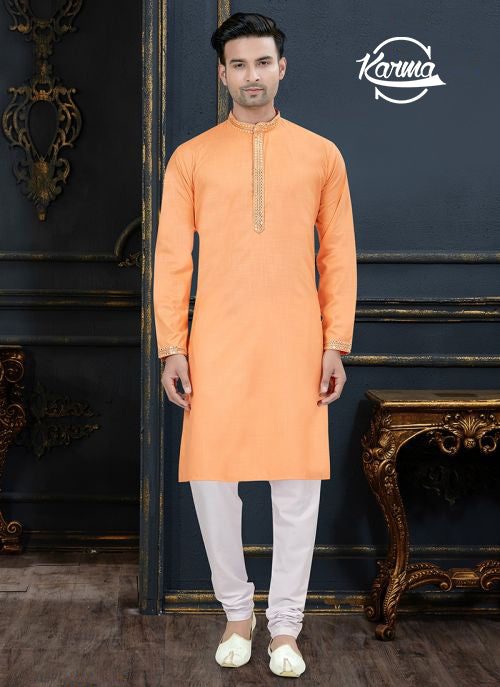 Men Embroidered Kurta With Churidar - KarmaOnline