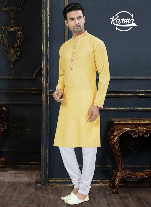 Men Embroidered Kurta With Churidar - KarmaOnline